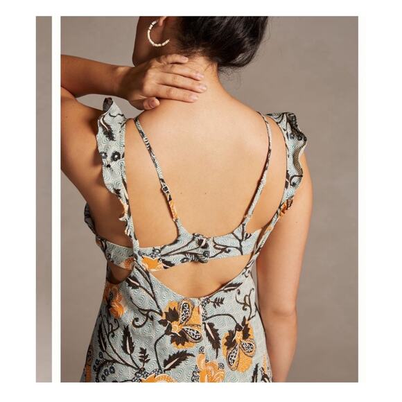 Antropologie Linen Blend Floral Halter Dress, Size 14 - Picture 2 of 8